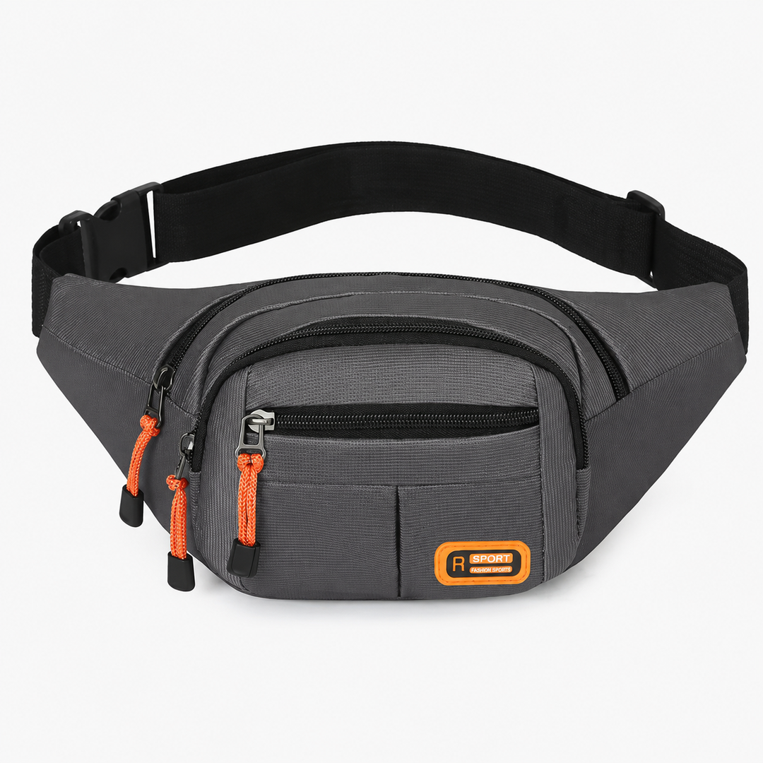 Graue Unisex Hüfttasche, wasserdicht, perfekt für Sport, Reisen und den täglichen Gebrauch.