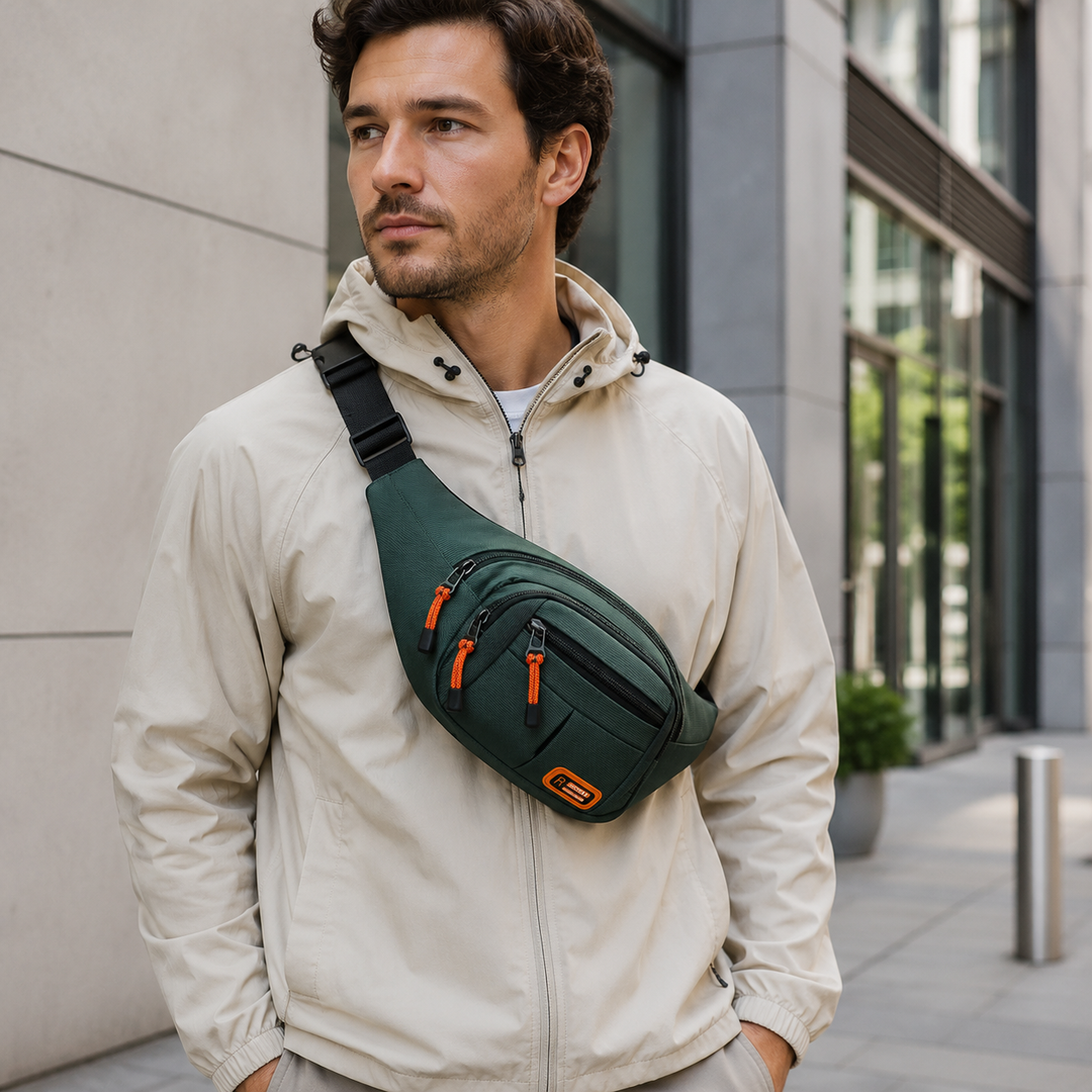 Unisex Hüfttasche in Blau, wasserdichtes Oxford-Gewebe, komfortabel für Pendler & Outdoor.