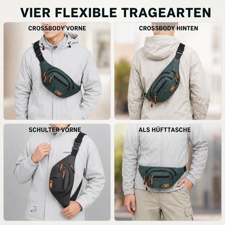 Wasserdichte Hüfttasche für Pendler & Outdoor, robustes Oxford-Gewebe, Unisex.