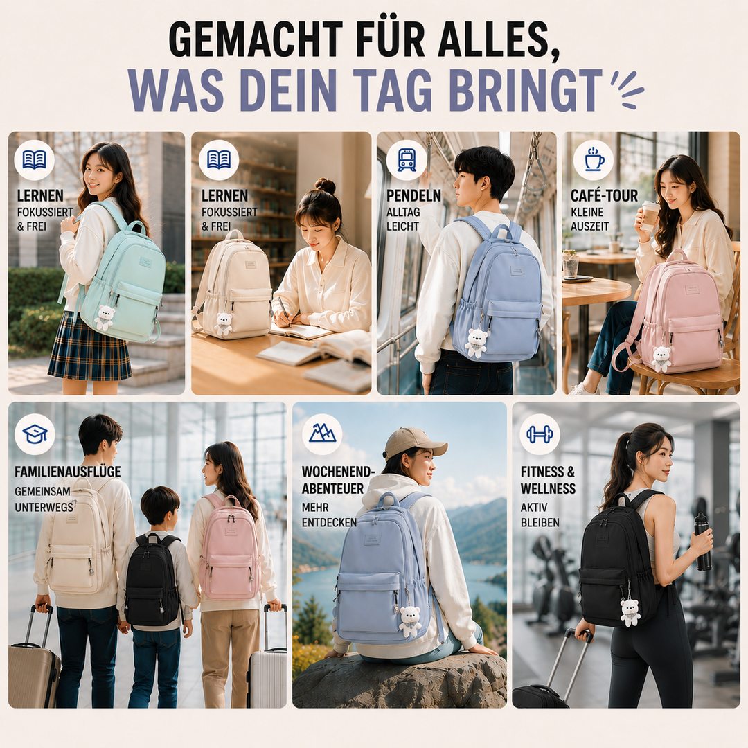 Zeitloser Unisex Rucksack für Sie & Ihn, vielseitig einsetzbar im Alltag, auf Reisen & als Schulrucksack.