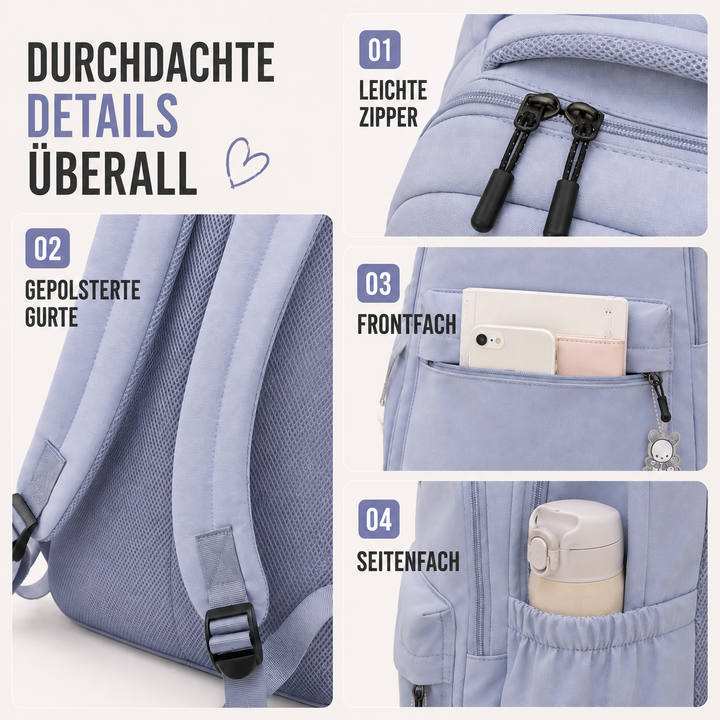 Geräumiger Unisex Rucksack für Reisen & Kurztrips, mit vielen Fächern zur optimalen Organisation.