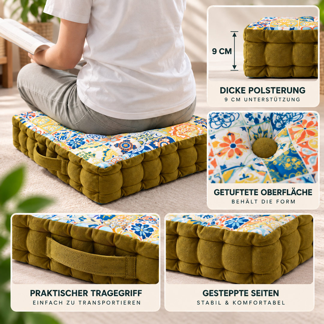 Quadratisches Sitzkissen mit charmantem Vintage Blumenmuster für Stühle