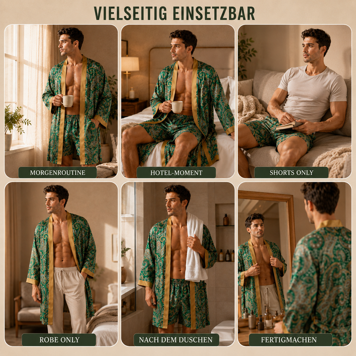 Entspannendes Damen Kimono Bademantel-Set, leichter Morgenmantel mit stilvollem Druckmuster für Zuhause.
