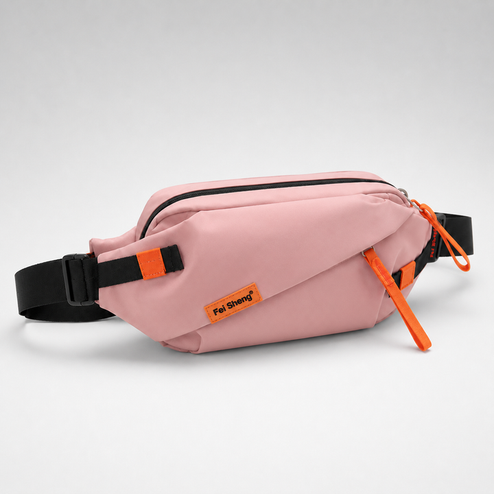 Stylische Unisex Gürteltasche, dunkles Design, perfekt als Brusttasche für schnellen Zugriff.