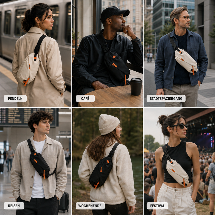 Praktische Alltags-Brusttasche für Damen & Herren, komfortabel zu tragen, organisiert & funktional.