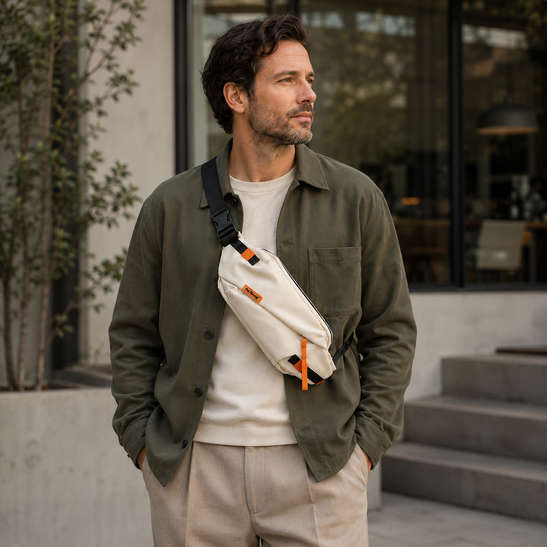 Dunkle Unisex Brusttasche, modern und lässig, aus Oxford-Gewebe, für jede Gelegenheit geeignet.