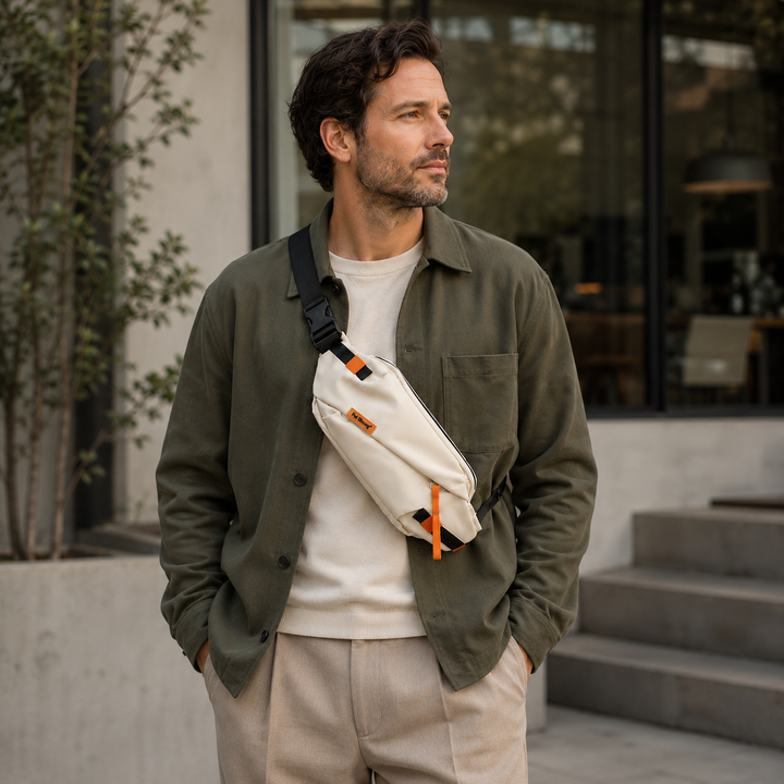 Dunkle Unisex Brusttasche, modern und lässig, aus Oxford-Gewebe, für jede Gelegenheit geeignet.