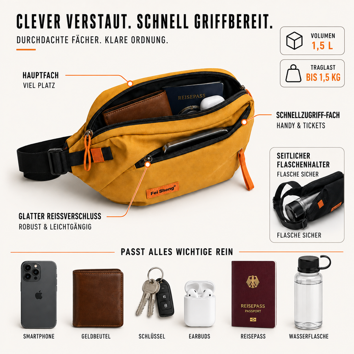 Unisex Reise-Brusttasche, lässig, mit Platz für Essentials, aus strapazierfähigem Oxford-Gewebe.