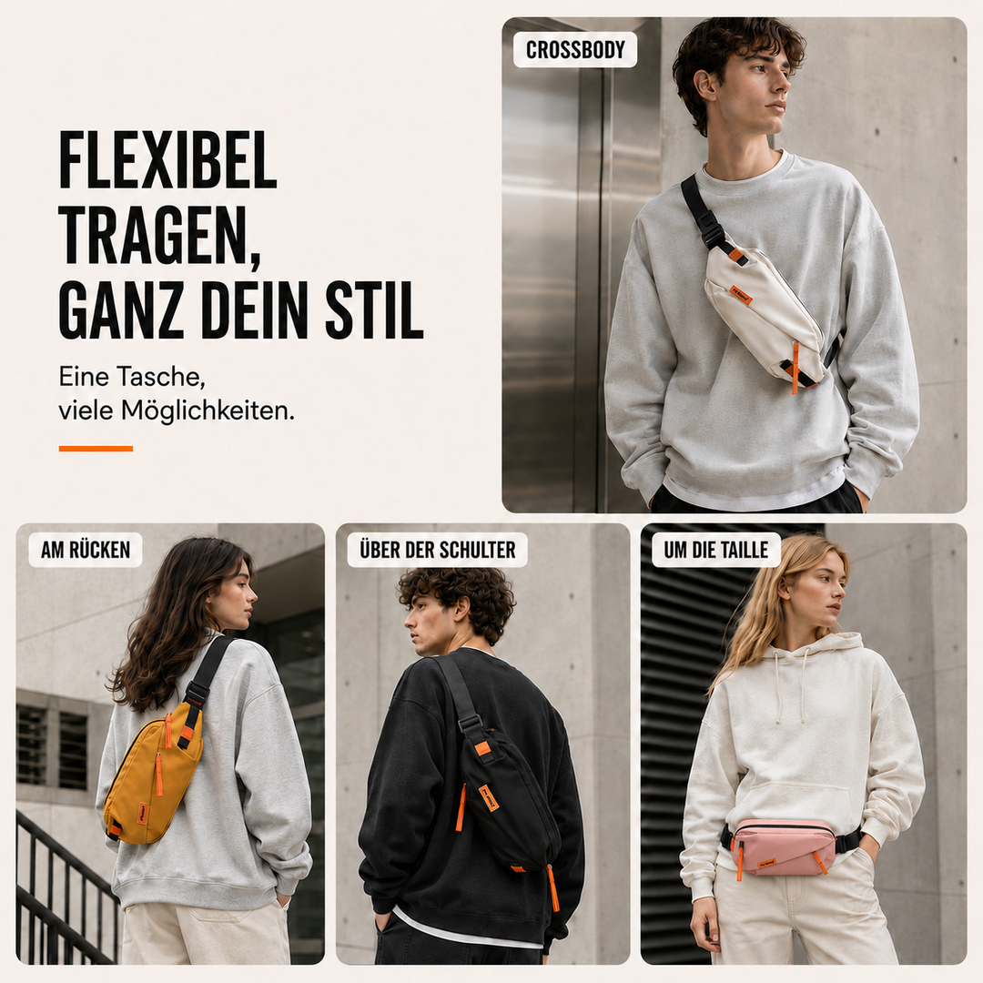 Robuste Unisex Gürteltasche/Brusttasche, schwarz, ideal für Sport, Freizeit und sichere Aufbewahrung.