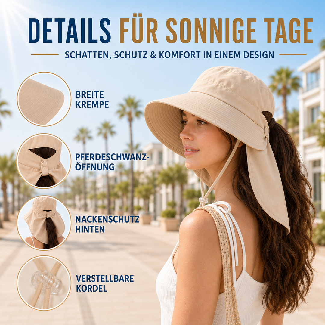 Windfester Unisex Sonnenhut mit Nackenschutz & breiter Krempe, ideal für Outdoor-Freizeit & Reisen.