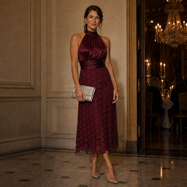 Midi-Abendkleid mit Applikationen: Rückansicht des festlichen Damen-Outfits