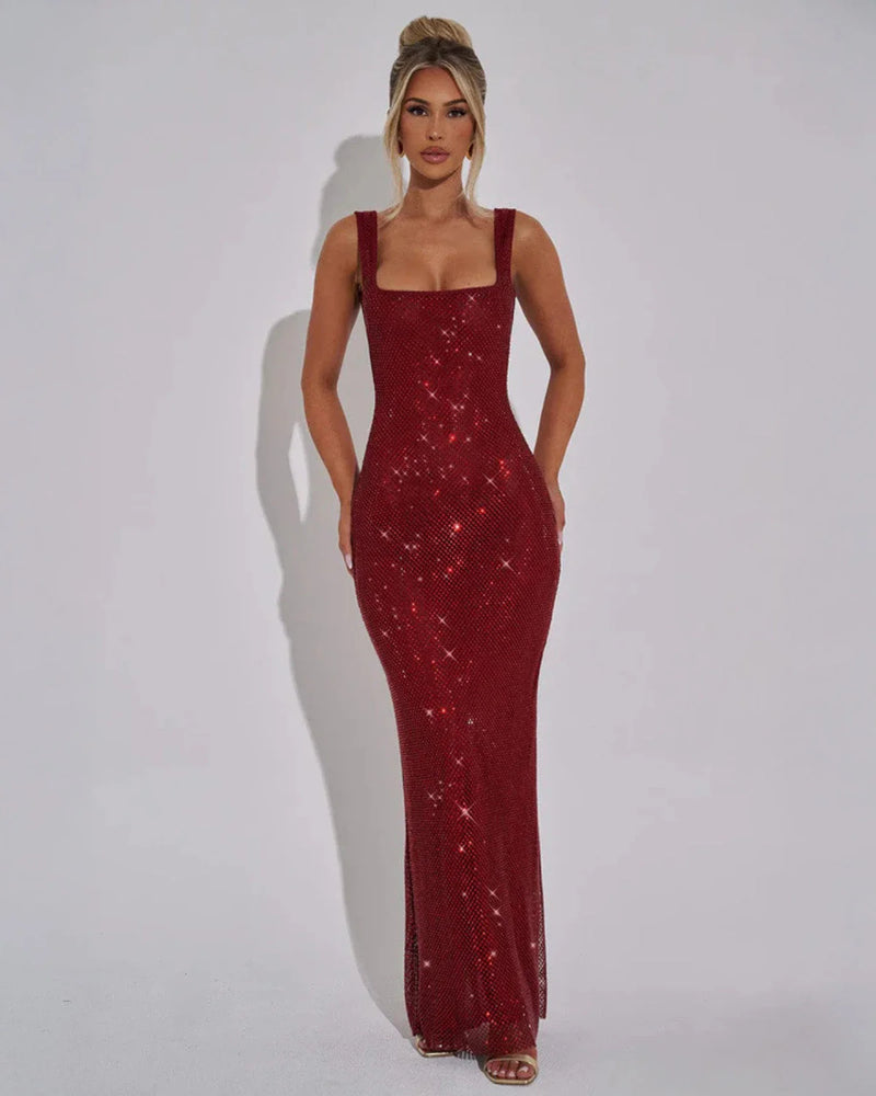 Glamouröses Strass-Maxikleid für Damen, ideal als Abendkleid oder festliches Partykleid mit elegantem Schnitt.