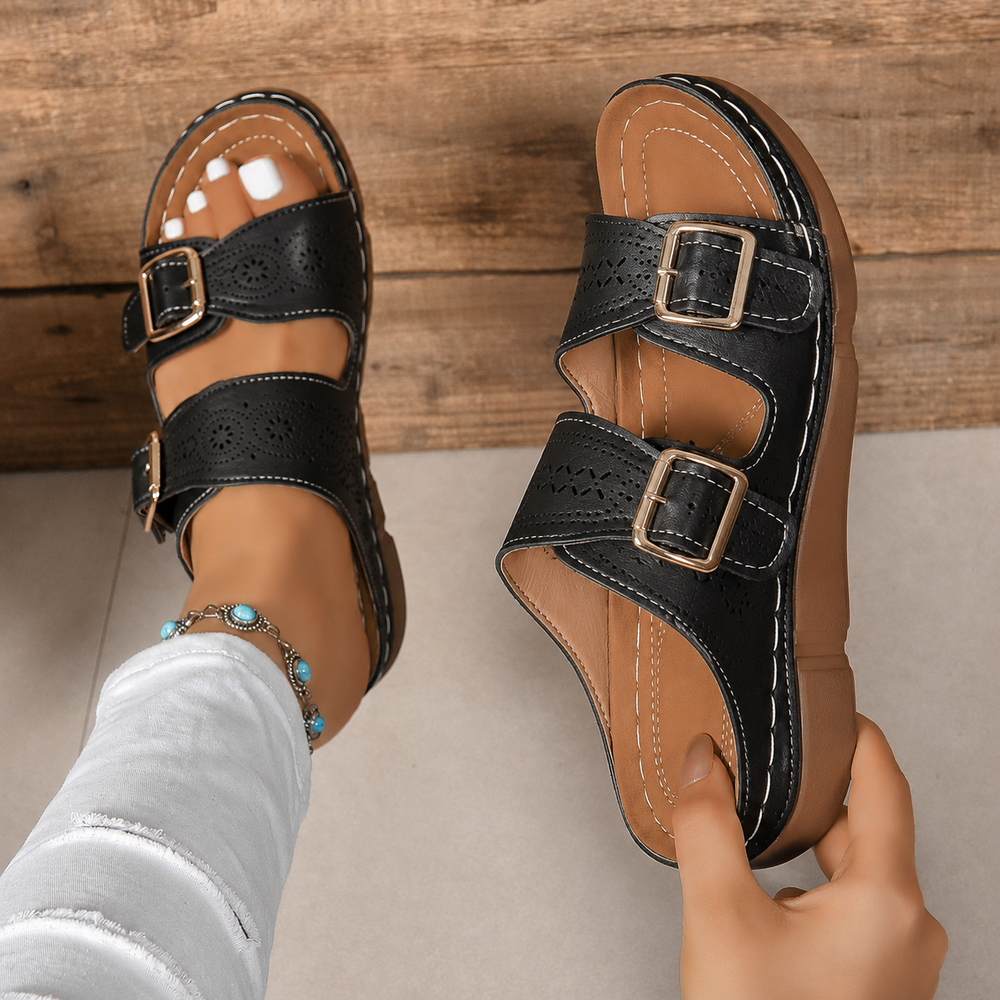 Stilvolle Damen Plateau-Sandalen mit verstellbaren Riemen, bieten orthopädischen Komfort und Schmerzlinderung für den Sommer.