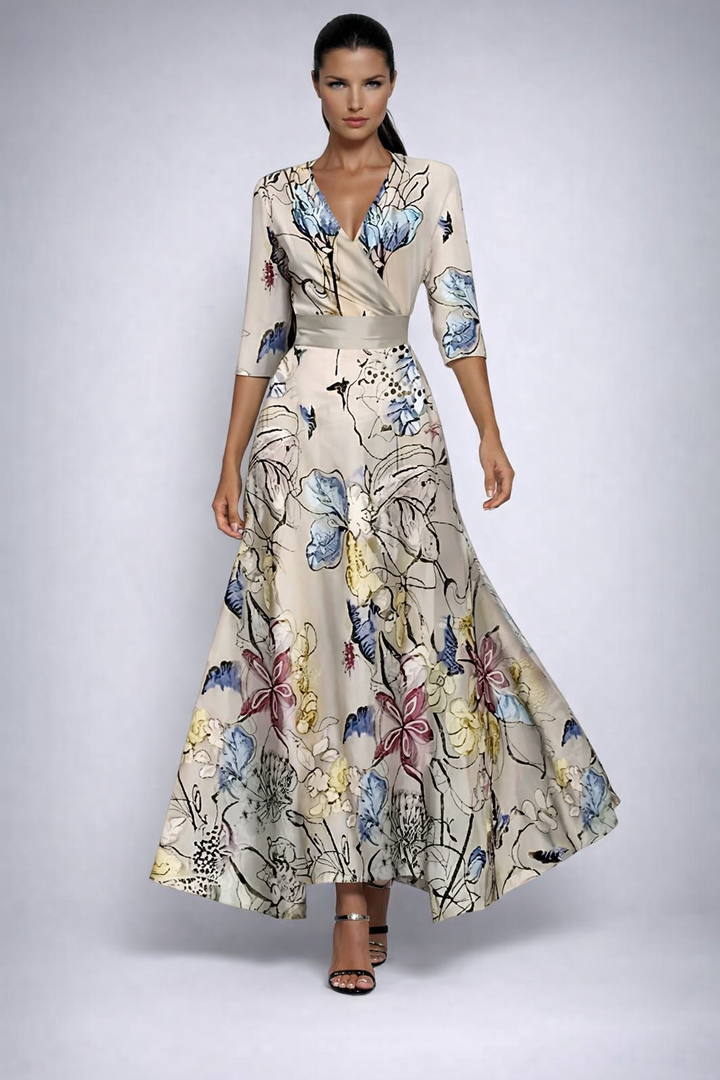 Damen Maxikleid Elisa mit Blumenmuster als elegantes Wickelkleid für den Sommer