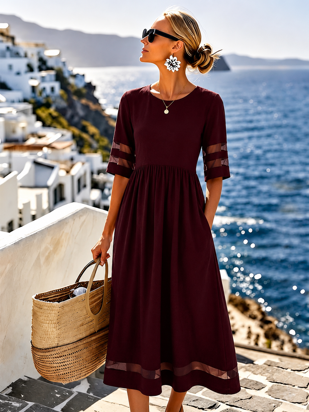 Damen Midi-Kleid in Rot mit elegantem Schnitt für stilvolle Alltags-Outfits