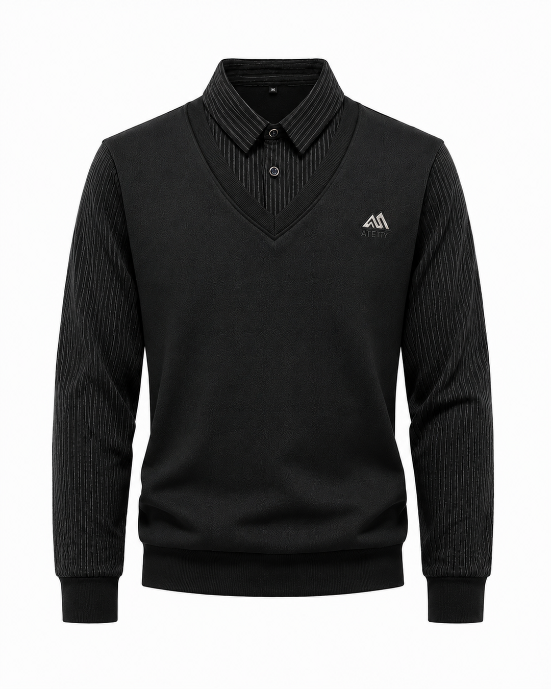 Herren 2-in-1 Pullover in Schwarz mit integriertem Hemd
