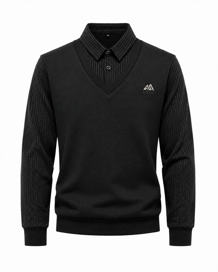 Herren 2-in-1 Pullover in Schwarz mit integriertem Hemd