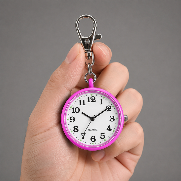 Modische Taschenuhr am Schlüsselring in kompakter Form, ideal als Geschenkidee und praktischer Begleiter