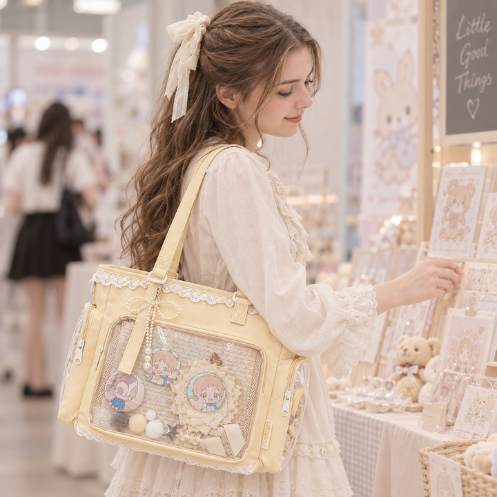 Trendige Itabag Umhängetasche mit großem transparentem Sichtfenster für Anime-Fans