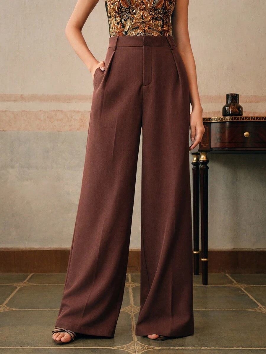 Elegante Hose für Damen, weites Bein, hohe Taille, perfekt für modische und professionelle Looks.