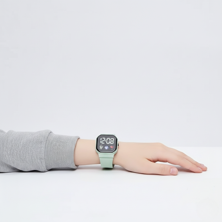 Detailansicht der digitalen Kinderuhr mit praktischer LED-Zeitanzeige