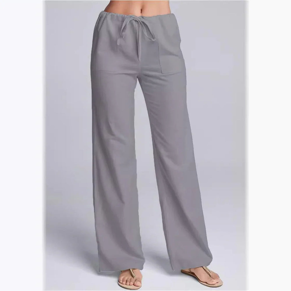 Graue Damen Leinen-Optik Hose für lässige Eleganz und hohen Tragekomfort
