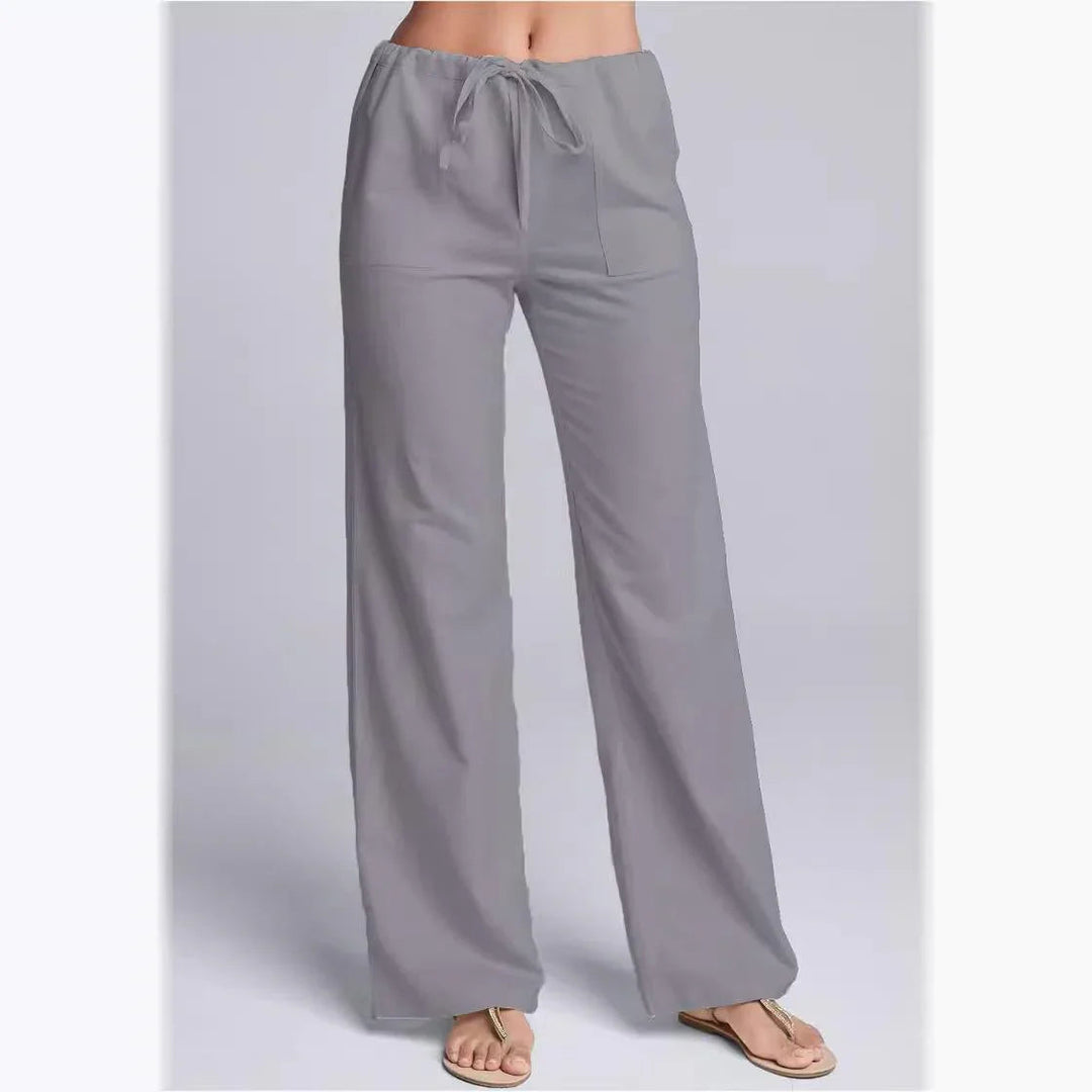 Graue Damen Leinen-Optik Hose für lässige Eleganz und hohen Tragekomfort