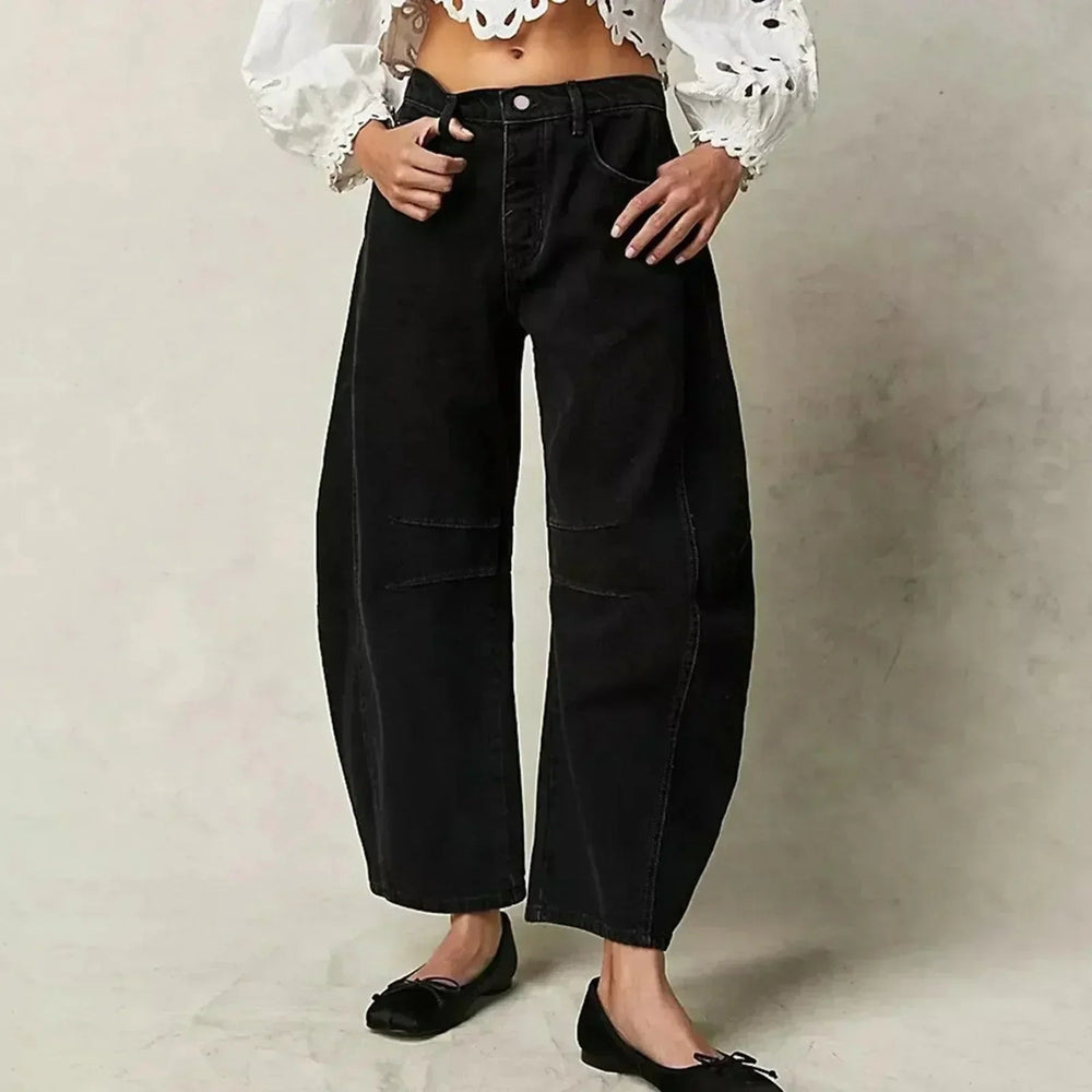 Elegante Damen Jeanshose High-Waist mit weitem Bein, ideal für Frühling/Sommer, vielseitige Damenhose.