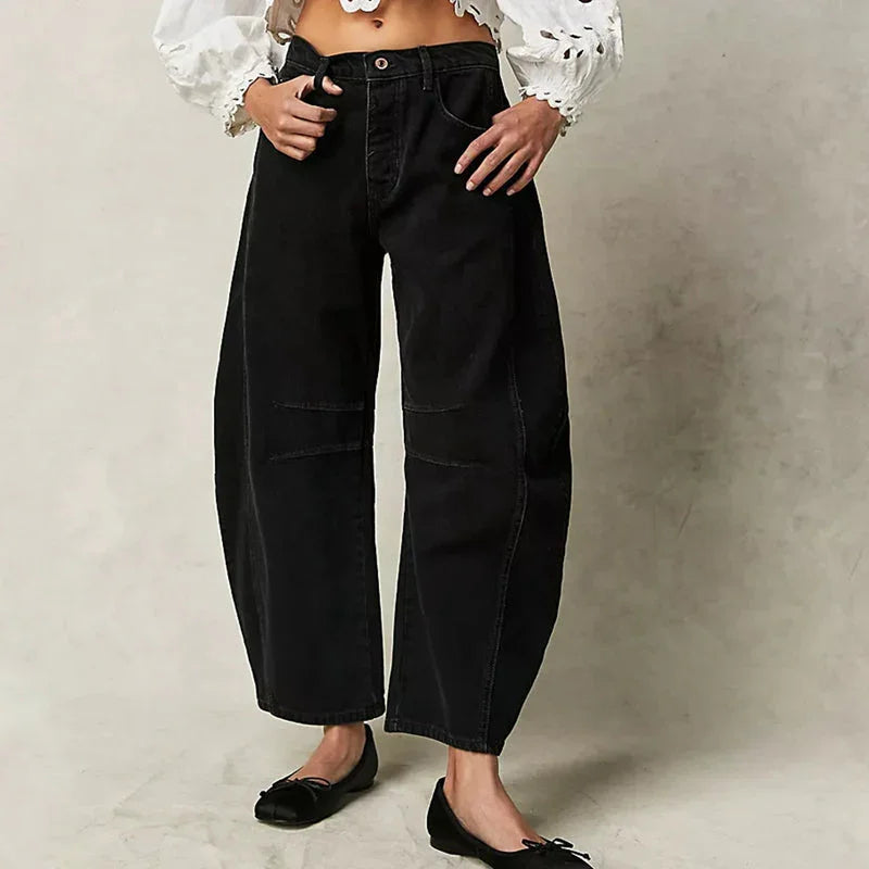 Damen weite Beinform Jeans in Schwarz für den Alltag