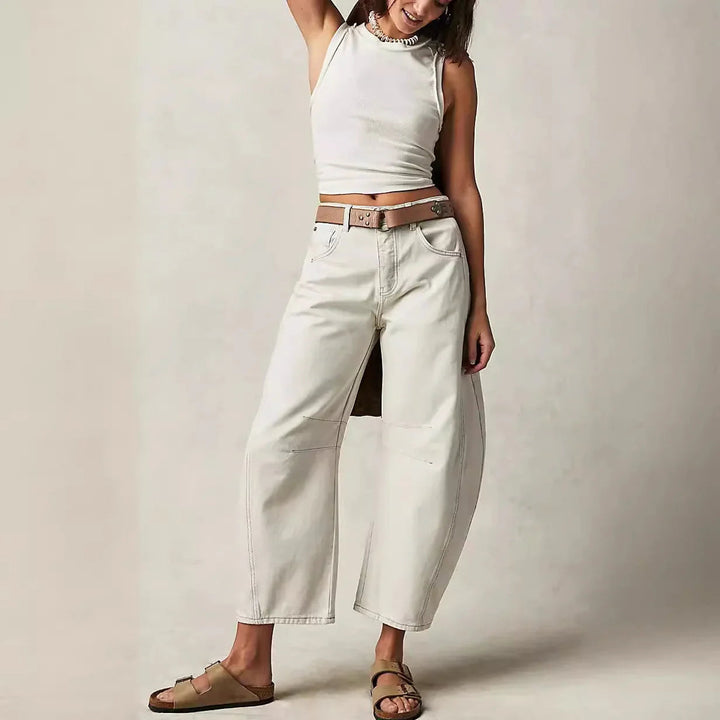 Damen Jeans mit weitem Bein und hohem Bund für einen lässigen Freizeitlook