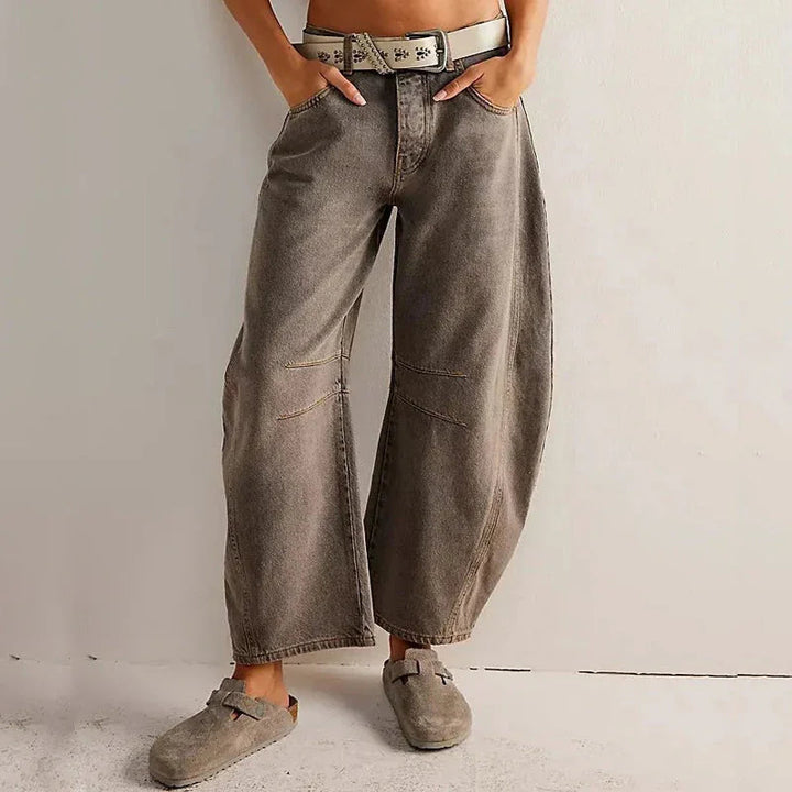 Damen weite Beinform Jeans in Braun mit hoher Taille