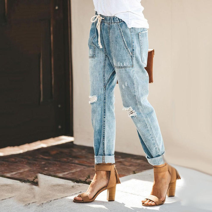 Damen Jogginghose Denim von der Seite getragen