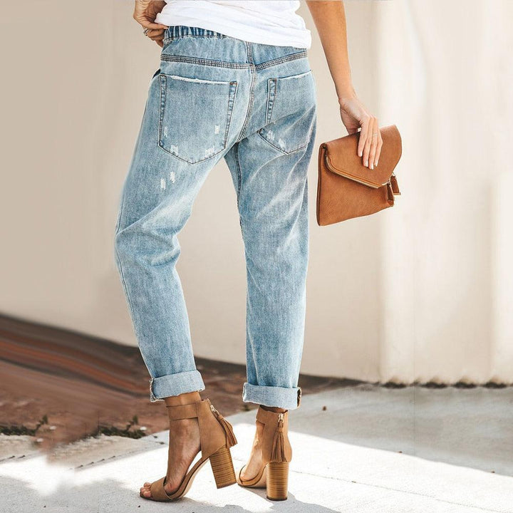 Damen Jogginghose Denim mit elastischem Bund von hinten