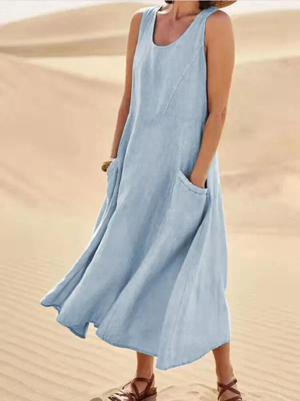 Bequemes, vielseitiges Sommer-Midikleid für Damen mit elegantem Look. Ideal für Strand & Freizeit.