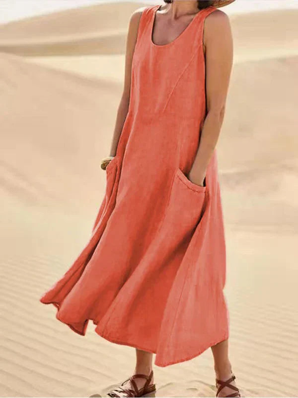 Modisches Damen Midikleid in eleganter Optik. Lockere Passform für Sommer, Urlaub und Freizeit.