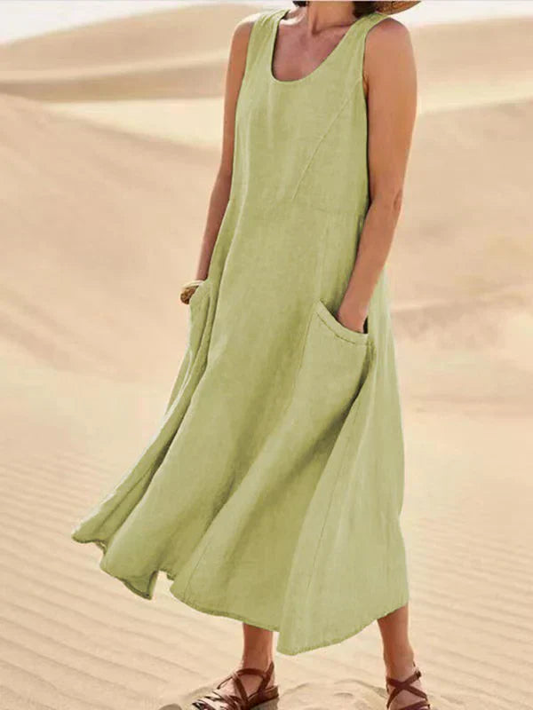 Luftiges Damen Midikleid, eleganter Schnitt für den Sommer. Ideal für Urlaub, Strand oder Freizeit.