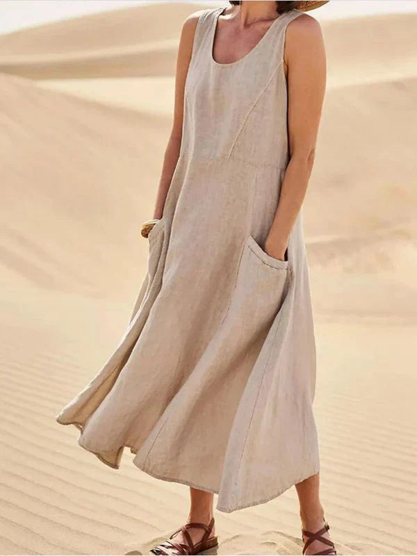 Vielseitiges Damen Sommerkleid, Midilänge. Eleganter Look, lockere Passform für Urlaub & Alltag.