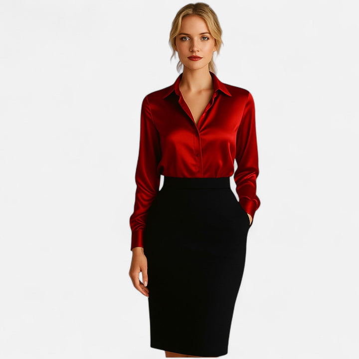 Vielseitige Clara Damenbluse, Langarm. Perfekte Büro-Bluse oder stilvolles Oberteil für den Sommer.