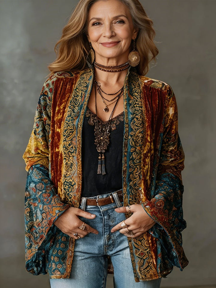Damen Boho Kimono Steppjacke von vorn präsentiert