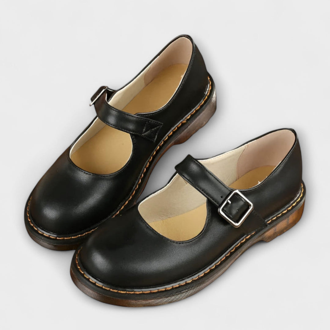 Schwarze Damen Mary Jane Schuhe mit verstellbarer Schnalle