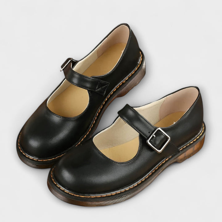 Schwarze Damen Mary Jane Schuhe mit verstellbarer Schnalle