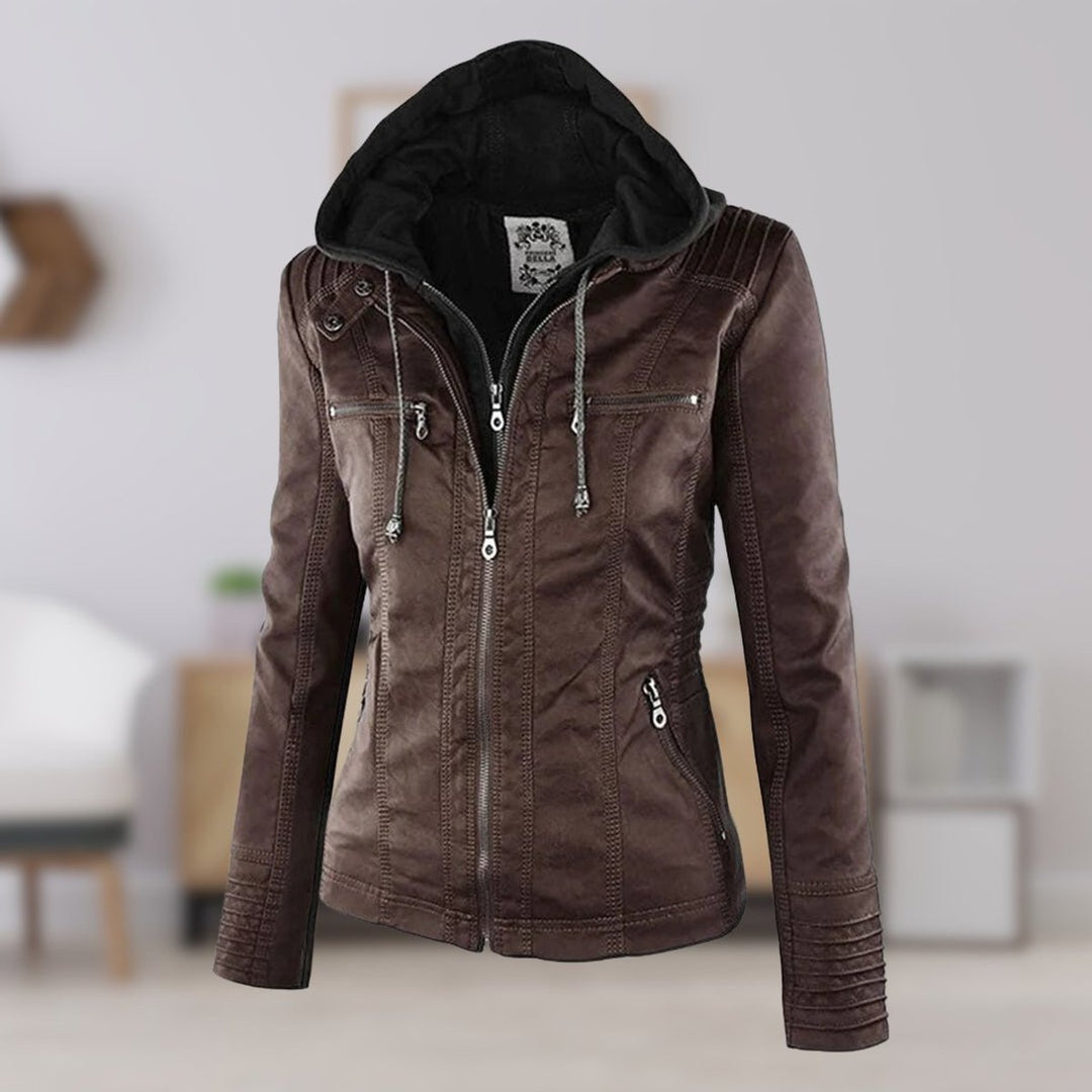 Dunkelbrauner Damen Motorradmantel für Herbst und Frühling
