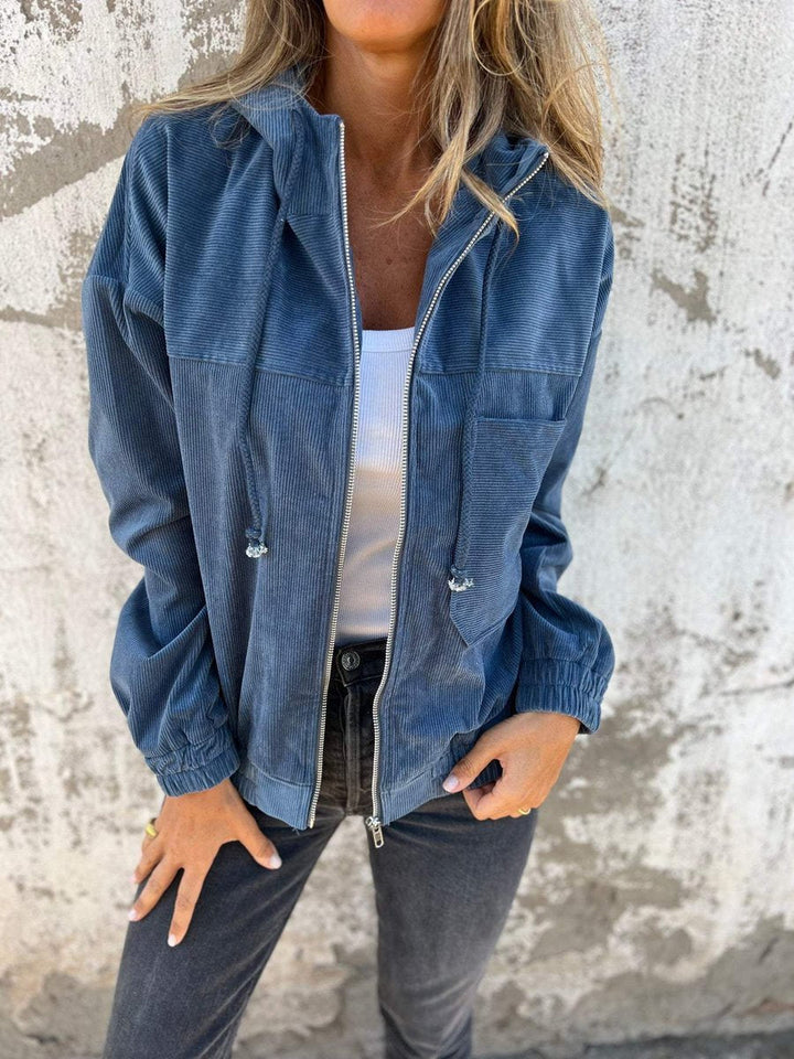 Damen Oversize Steppjacke in Blau mit Kapuze und Reißverschluss