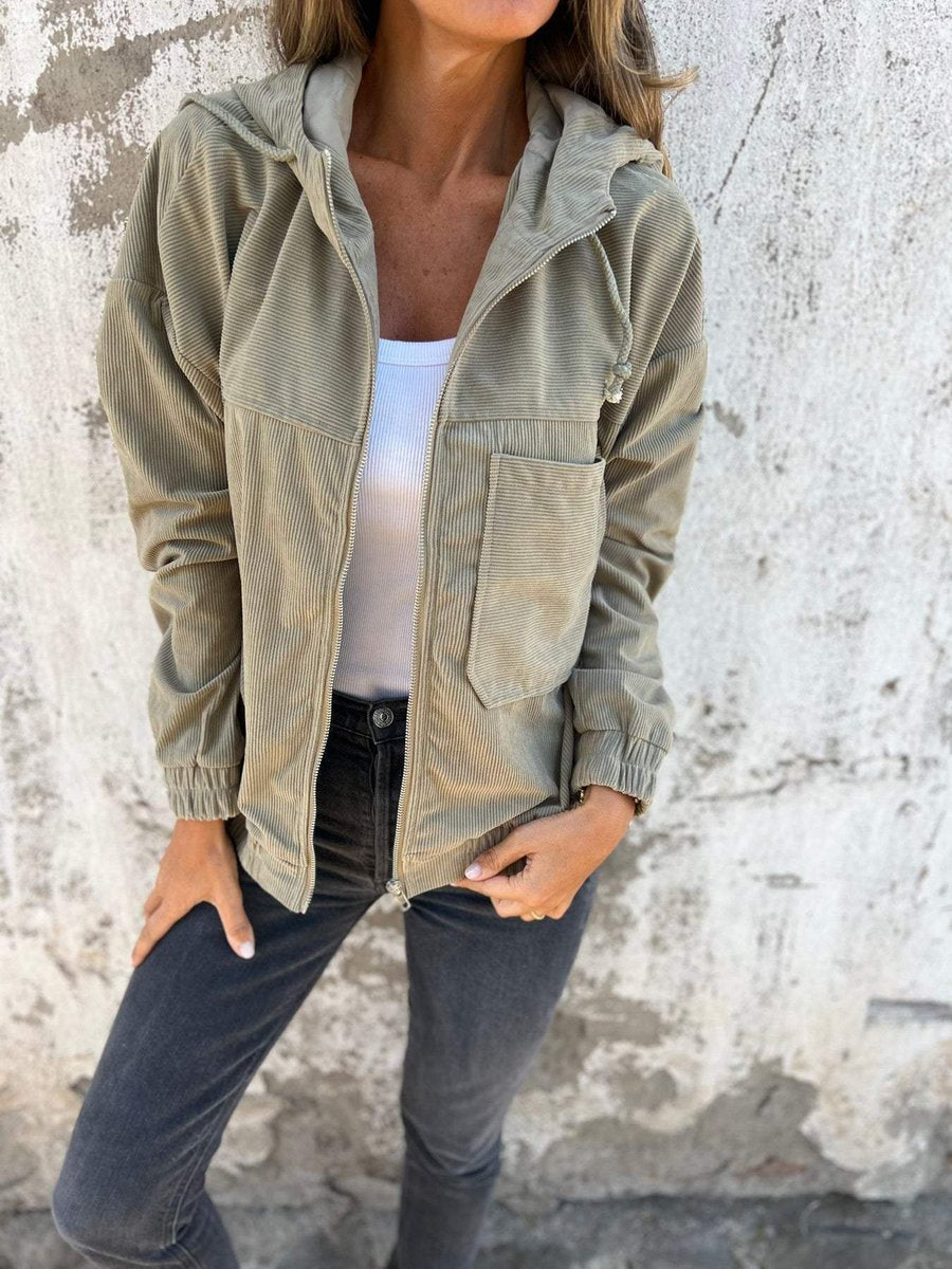 Damen Oversize Steppjacke in Grün mit Kapuze und Taschen