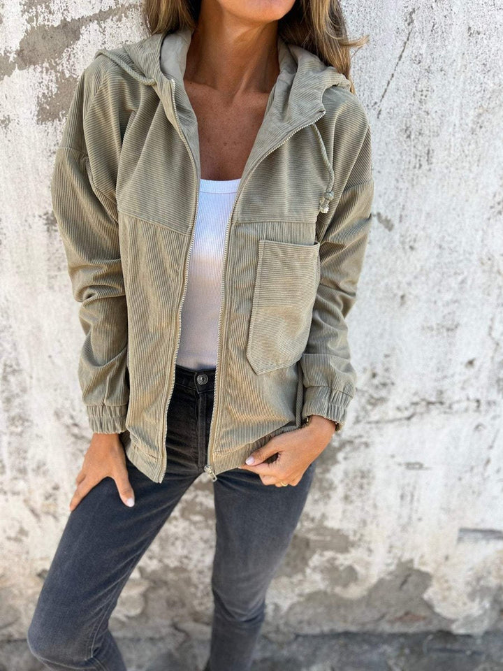 Damen Oversize Steppjacke in Grün mit Kapuze und Taschen