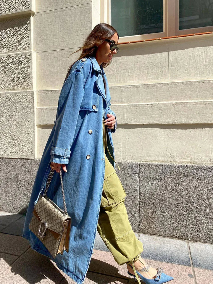 Damen Trenchcoat mit Gürtel – Elegantes Design in Blau