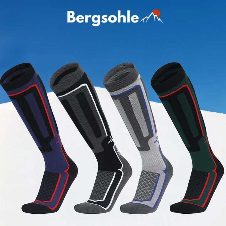 Herren Thermo Skisocken kniehoch & gepolstert, ideal für Ski, Snowboard und warme Wintersport-Aktivitäten.