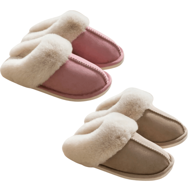 Warme, kuschelige Damen Hausschuhe in Beige, rutschfest. Ideal für Gemütlichkeit zuhause im Winter.