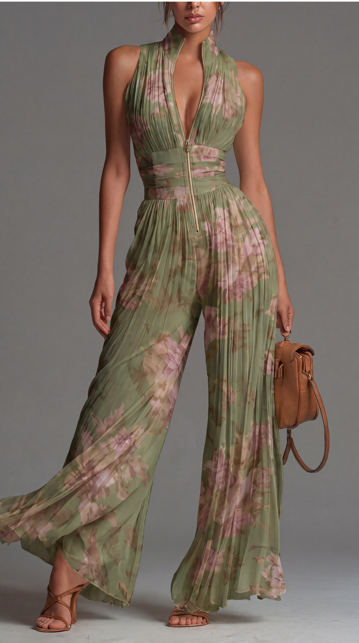 Damen grüner plissierter Sommer Overall, elegant & leicht, perfekt für warme Tage.
