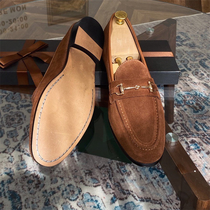 Sohlenansicht der handgefertigten braunen Herren Slipper
